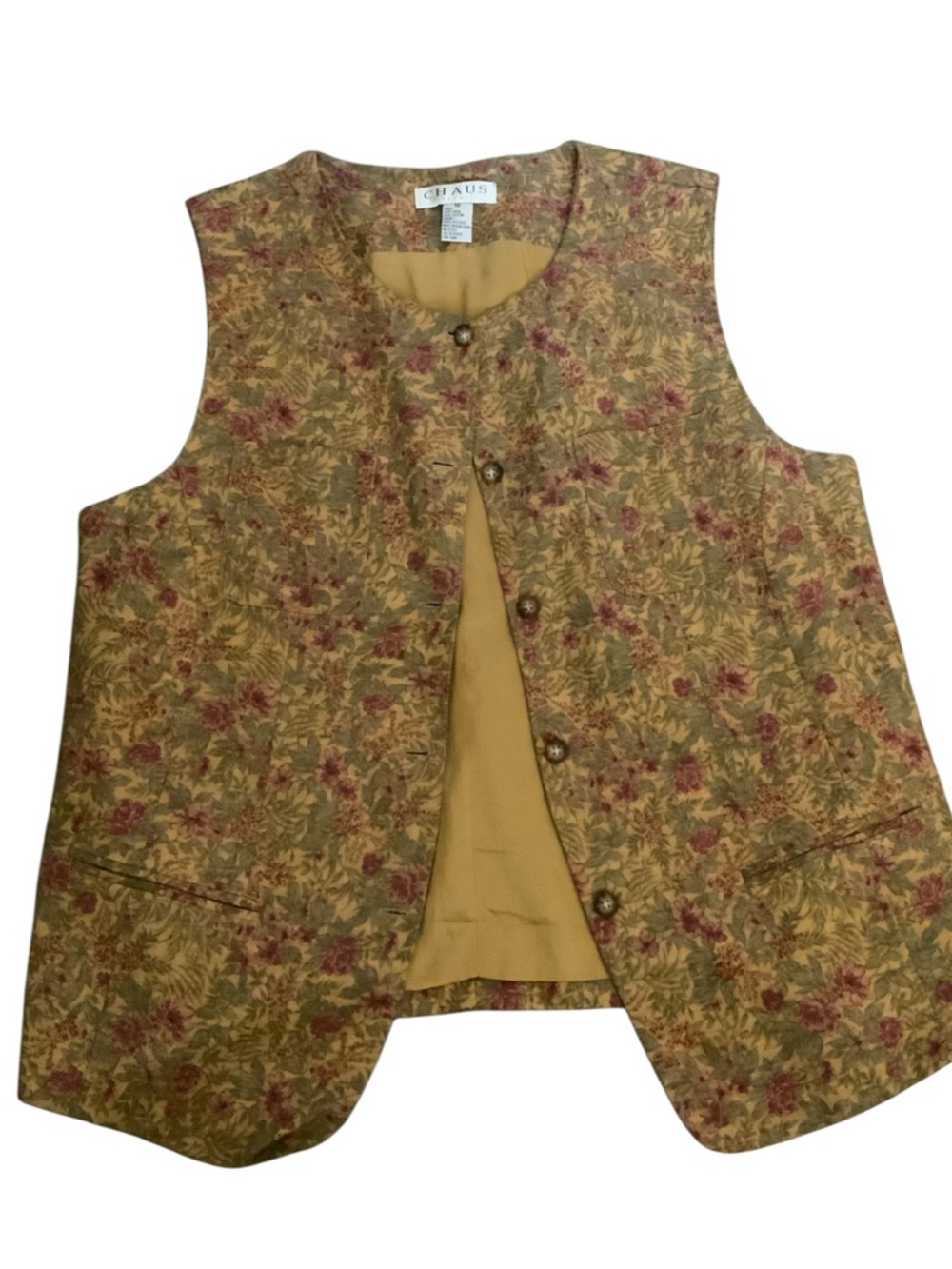 Chaus Vintage Floral Linen Blend Vest Women’s Cottagecore 90s SZ 14